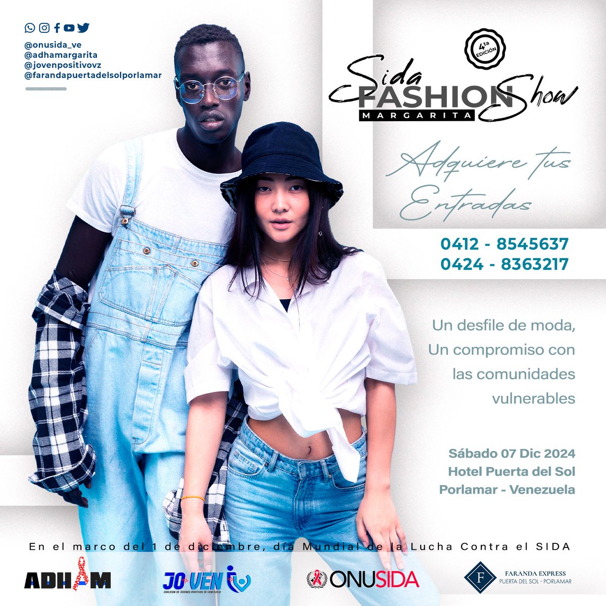 En el marco del Día Mundial de la Lucha Contra el SIDA.
Moda con propósito.
Adquiere tus entradas y apoya.
#ADHAM
#ADHAMargarita
#SidaFashionShow 
#ModaConPropósito 
#NuevaEsparta
#Venezuela