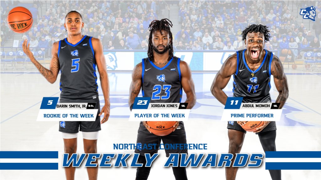 CCSU Blue Devils (@ccsubluedevils) on Twitter photo ๐ <a href="/CCSU_MBB/">CCSU Menโs Basketball</a> ๐งน weekly Northeast Conference awards on Monday!
๐ Jones (Player of the Week): 17.0ppg, 3.5rpg
๐ Smith, Jr. (Rookie of the Week): 6.5ppg, 2.0rpg
๐ Momoh (Prime Performer): 10.0ppg, 8.0rpg
๐ฐ ๐ tinyurl.com/4mj4mrhw
#GoBlueDevils | #NECMBB ๐ <a href="/CCSU_MBB/">CCSU Menโs Basketball</a> ๐งน weekly Northeast Conference awards on Monday!
๐ Jones (Player of the Week): 17.0ppg, 3.5rpg
๐ Smith, Jr. (Rookie of the Week): 6.5ppg, 2.0rpg
๐ Momoh (Prime Performer): 10.0ppg, 8.0rpg
๐ฐ ๐ tinyurl.com/4mj4mrhw
#GoBlueDevils | #NECMBB