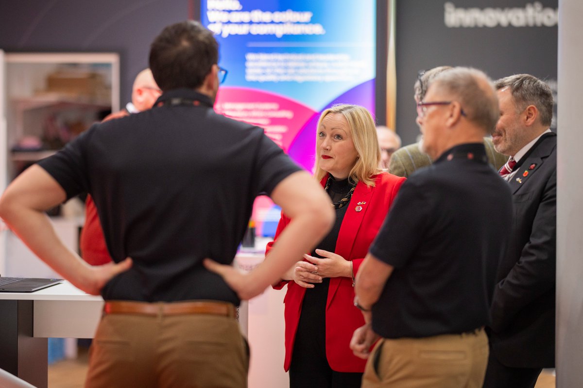 EconomyCymru's tweet photo. 🌍 Day 1 at @MEDICATradeFair and what a start! 

Today @RebeccaEvansMS met with businesses on our Wales stand to learn more about their innovative products and services.

We’re thrilled to see our thriving #LifeSciences sector taking the spotlight! 💡 https://t.co/WgBTkEhraR