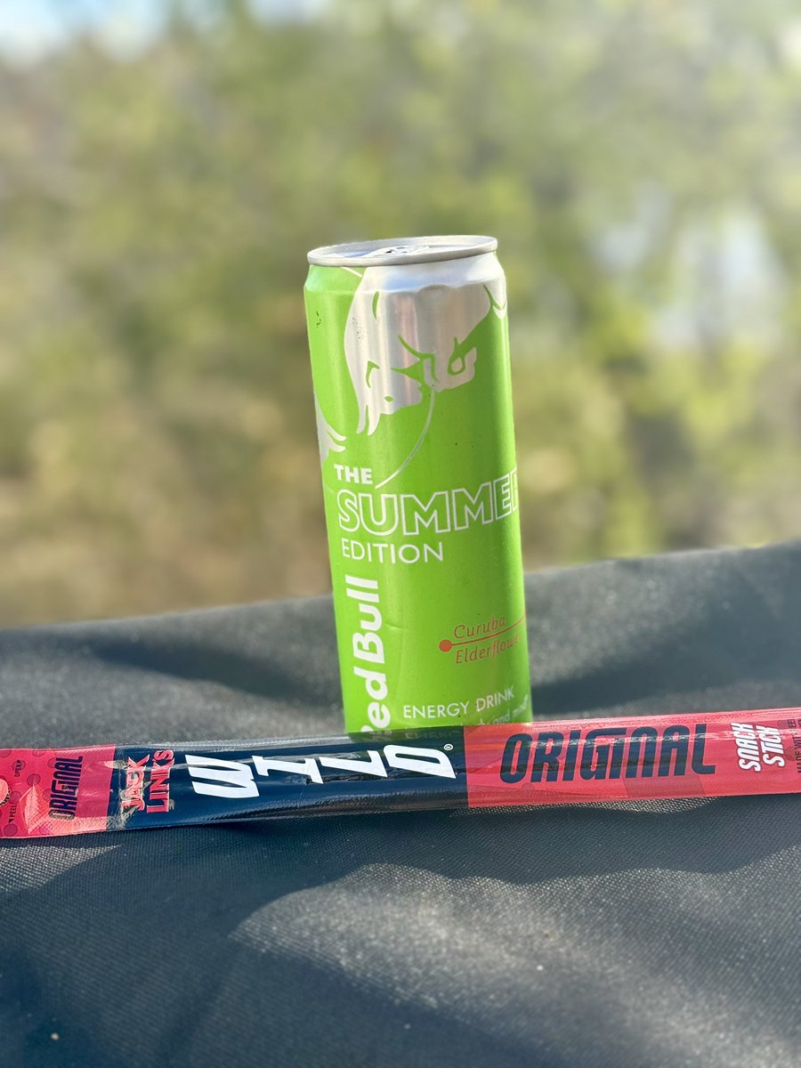 Today’s Red Bull and meat stick pairing.