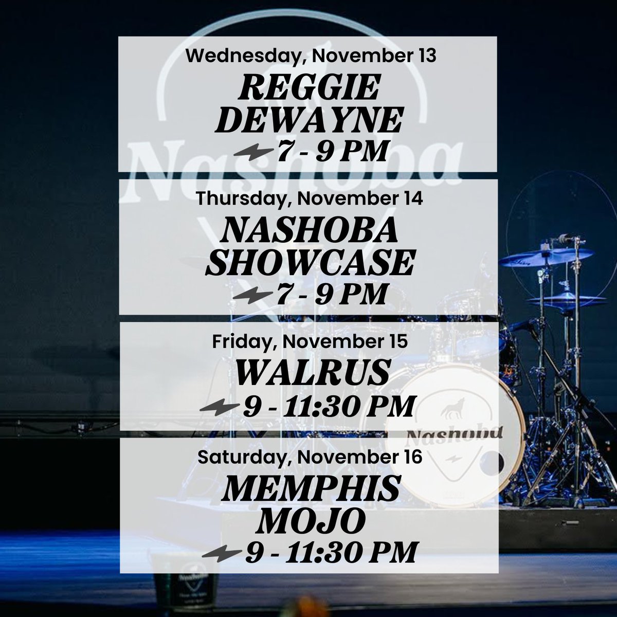 nashoba_live's tweet photo. An epic week of live music if we do say so ourselves 🎶⚡ https://t.co/ElRs4s2o2z