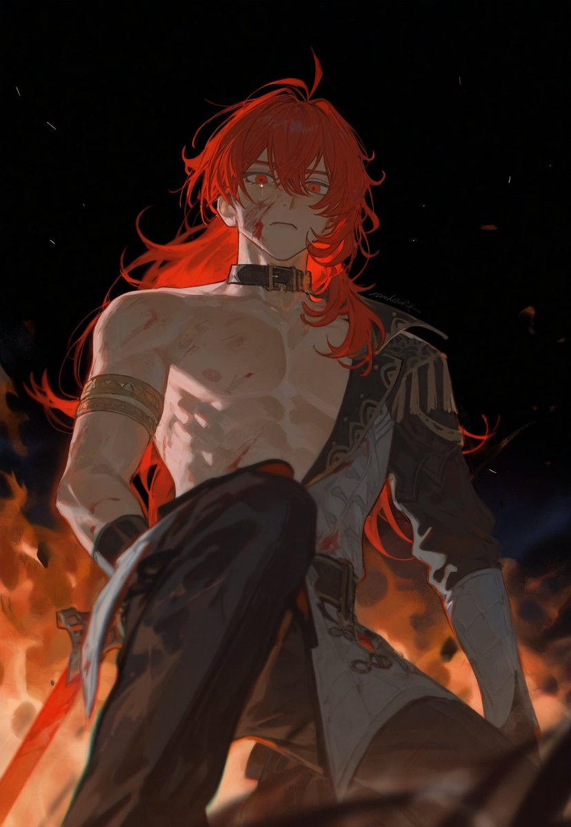 [isekai AU] Diluc - The Birth of the Flameforged Tyrant (7Pics) 👉 𝓹𝓪𝓽𝓻𝓮𝓸𝓷