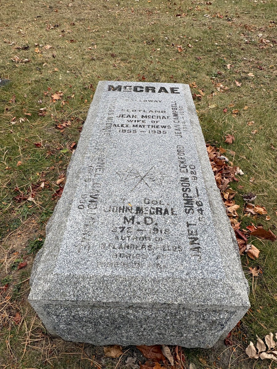 A wander through Guelph’s historic Woodlawn cemetery yesterday turned up this sign and grave which was so fitting for Remembrance Day. Col. John McCrae is one of the city’s most famous sons, writing the poem “In Flanders Fields” in 1915. He’s buried in Belgium.