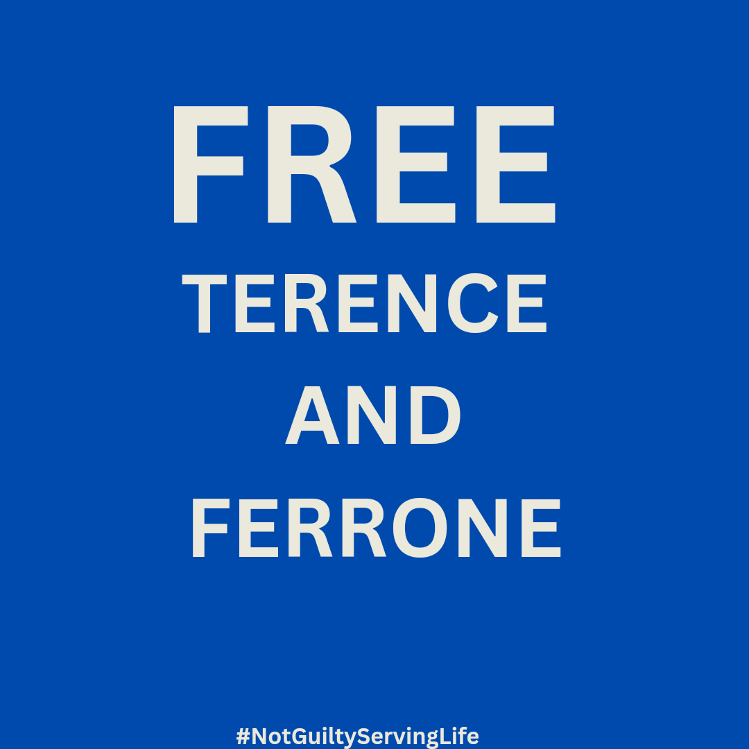ServingLifeVA's tweet photo. Free Terence and Ferrone campaign ‼️
Snap a pic of yourself holding up a sign, "Free Terence and Ferrone," with #NotGuiltyServingLife and tweet.
* Make your voices heard as the appellate courts and other decision makers review their plea for justice. https://t.co/8prHdxph5w