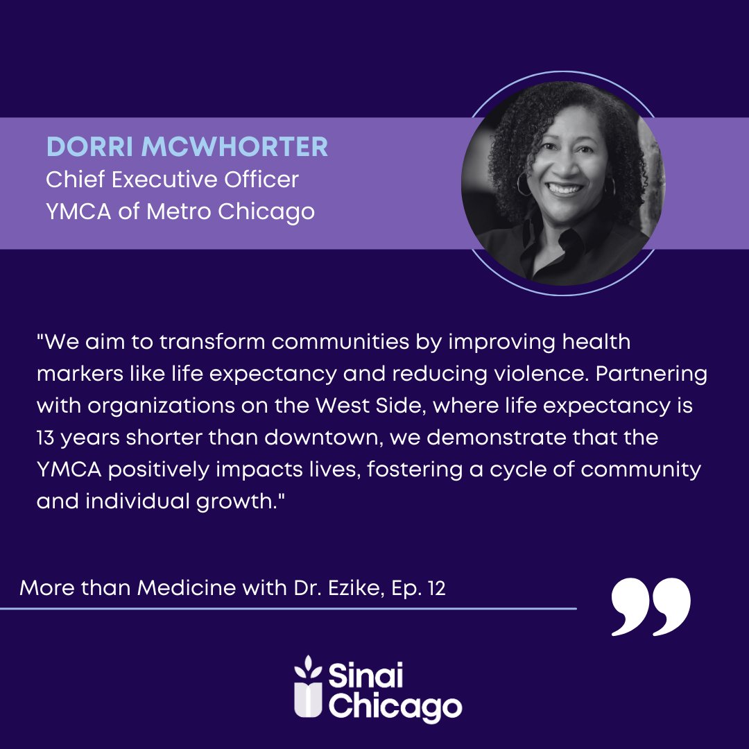 If you haven’t already, be sure to listen to Dorri McWhorter (<a href="/chicCPA/">Dorri McWhorter</a>), Chief Executive Officer - <a href="/YMCAChicago/">YMCA of Metro Chicago</a>, on the newest episode of “More than Medicine with Dr. Ngozi Ezike”: sinaichicago.org/en/podcast/ #MoreThanMedicine #SinaiChicago