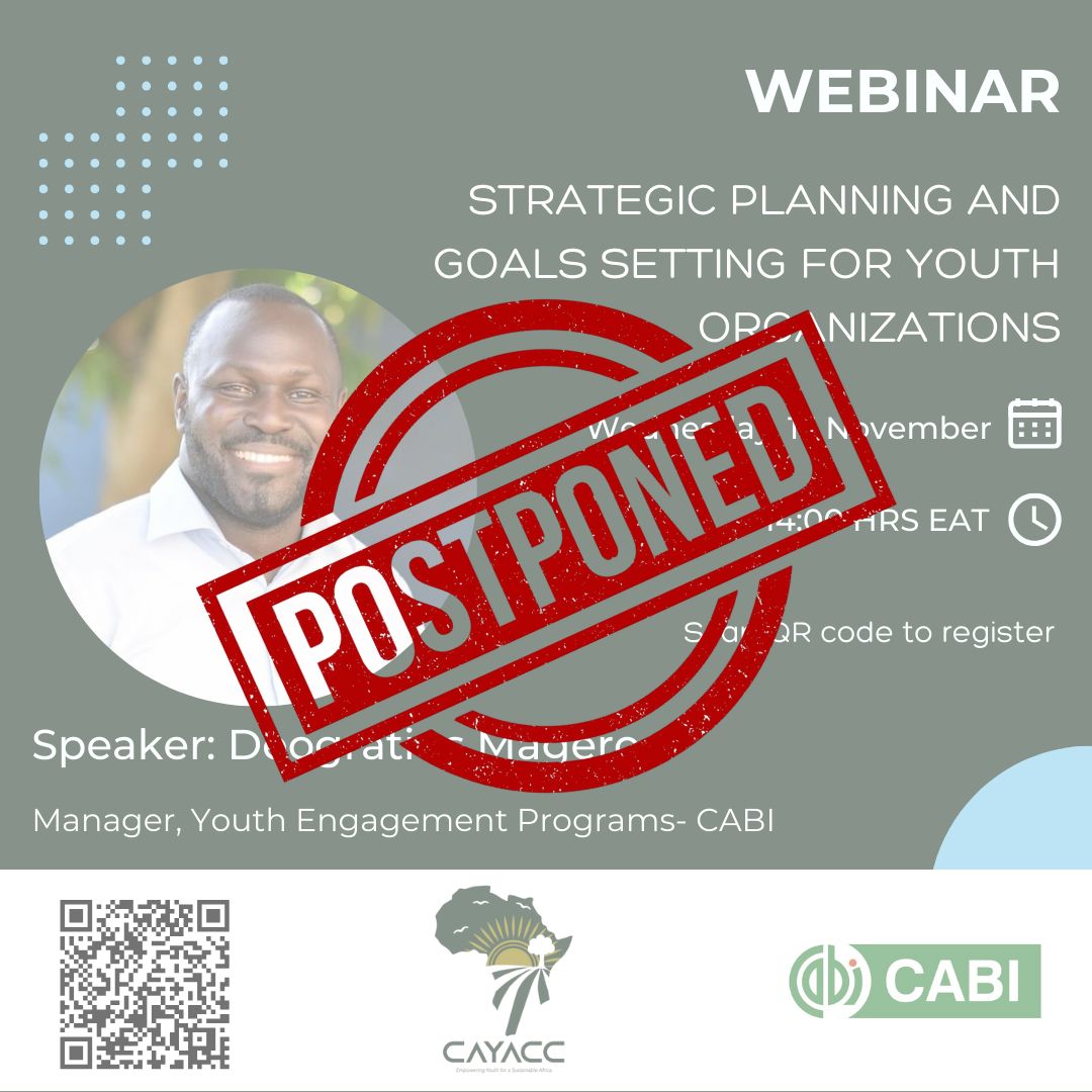 📢 Important Update: Webinar Postponed

Due to unforeseen circumstances, our webinar on Strategic Planning &amp; Goal Setting for Youth Organizations, originally scheduled for Wednesday, 13 November 2024, has been postponed.

A new date will be shared soon.