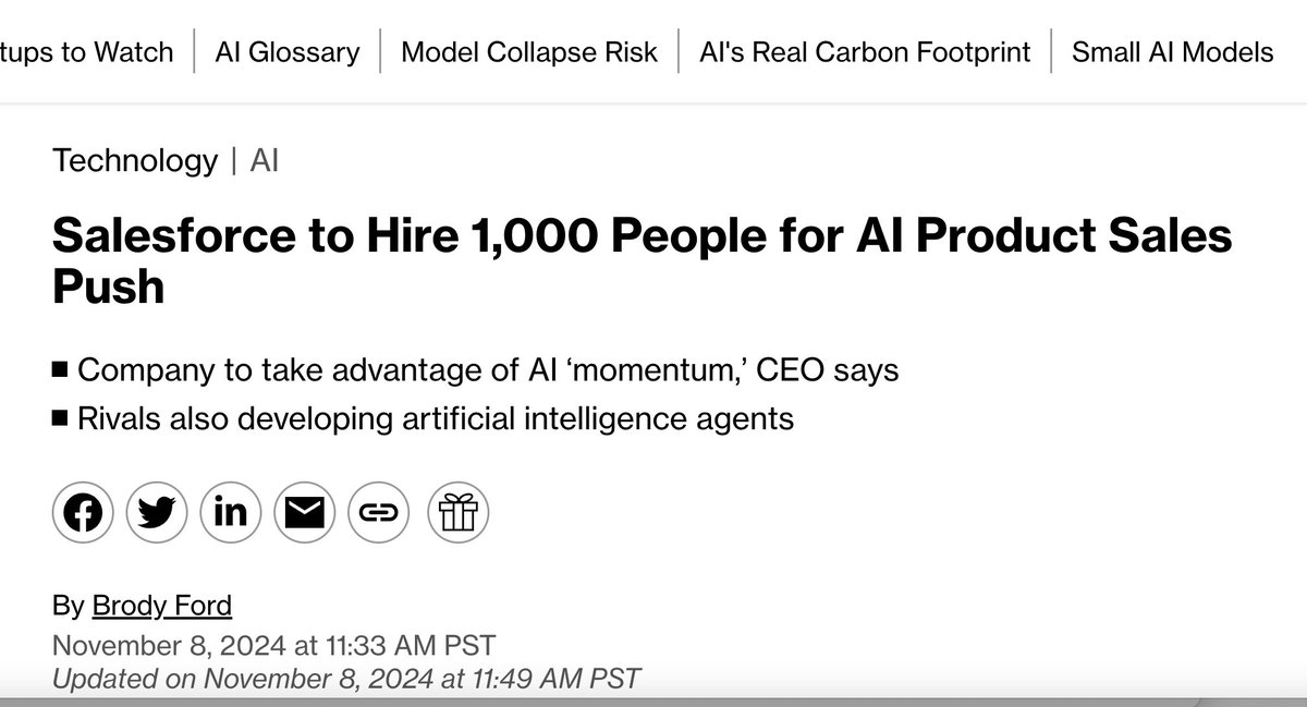 So Salesforce is hiring 1,000 more salespeople to sell AI software ... that is supposed to reduce the need for humans and replace them with agents