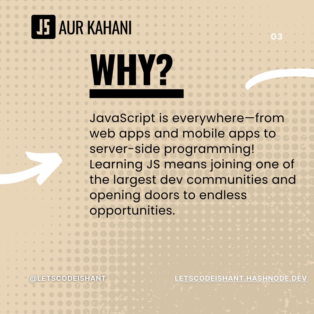 letscodeIshant's tweet image. 🚀 Exciting News! Introducing "JavaScript aur Kahani" 🚀
Hey everyone! I’m thrilled to announce the launch of "JavaScript aur Kahani," a new blog series dedicated to making JavaScript learning fun, approachable, and insightful. 🌟