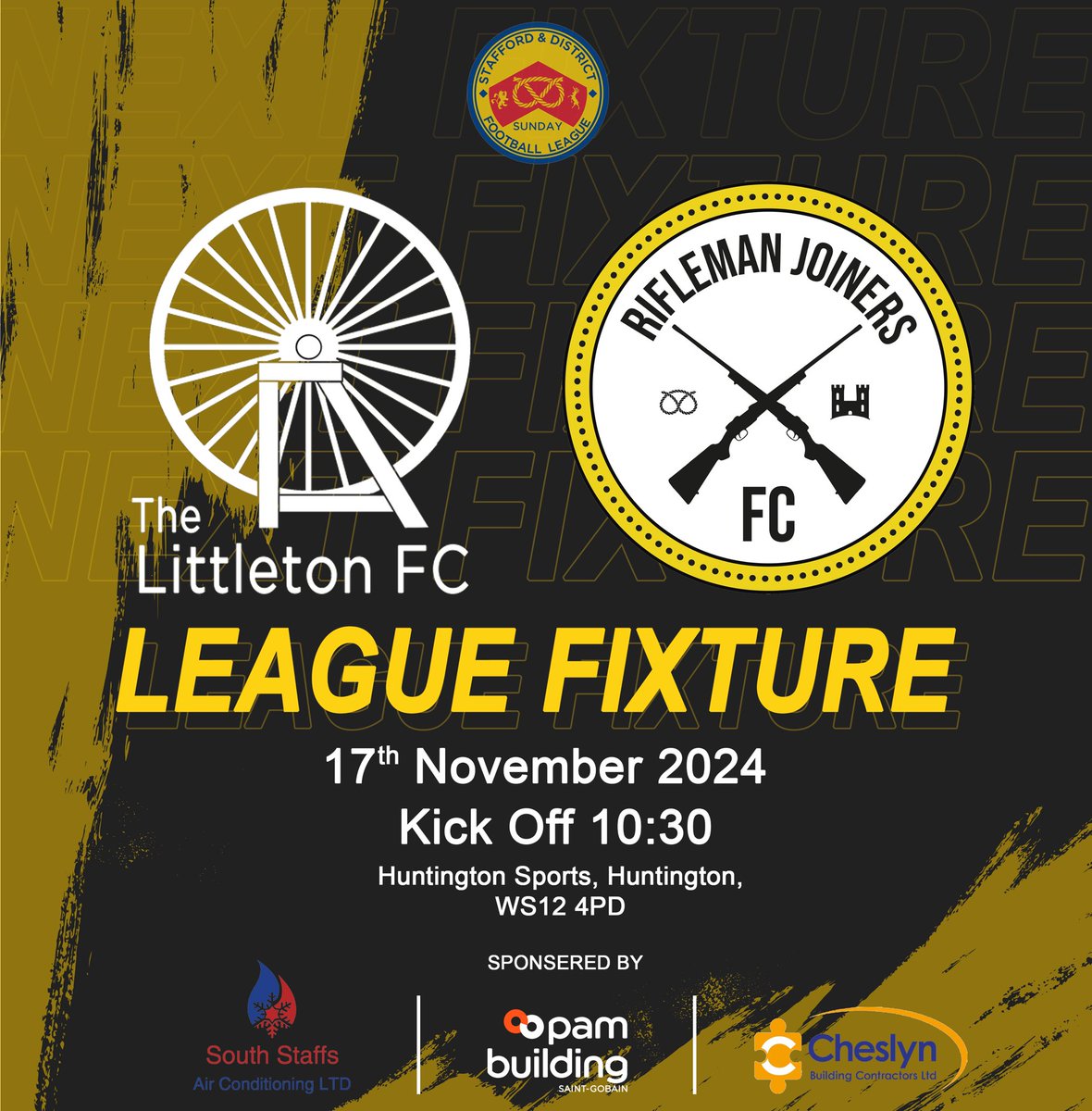 The Lads are at home this week against Rifleman Joiners in the league. 

🏆 League Fixture
🗓 17th Nov 2024
🆚 Rifleman Joiners FC
⏱ 10:30am KO
🏟 Huntington Sports, WS12 4PD
🅾️ Jacob Cross

As always your support would be massively appreciated.

#UPTHECOGGERS 🟡⚫️