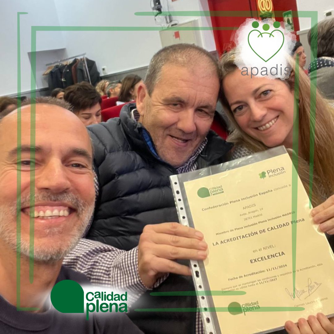 APADISASOC's tweet image. ➡️Hoy en la Jornada #Calidad Plena de @Plenainclusion hemos tenido el orgullo de recoger la acreditación en la Etapa #Excelencia de 🍀Calidad Plena
Un orgullo poner en marcha un modelo de Calidad cuyos irrenunciables son: Calidad de Vida, Gestión y Ética ❤️😍😊💚
#capacesdetodo