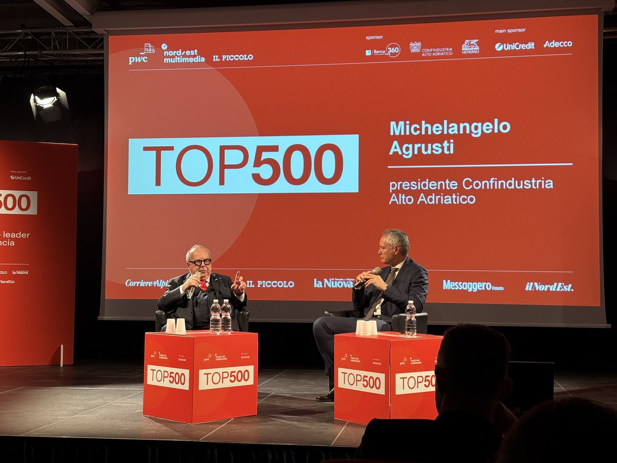 M. Agrusti, Presidente #ConfindustriaAltoAdriatico a #Top500: quello che abbiamo sentito nelle analisi da voi presentate nostra che abbiamo un sistema fatto di settori diversi in grado di resistere alla crisi proprio perché le aziende sono tante e differenti