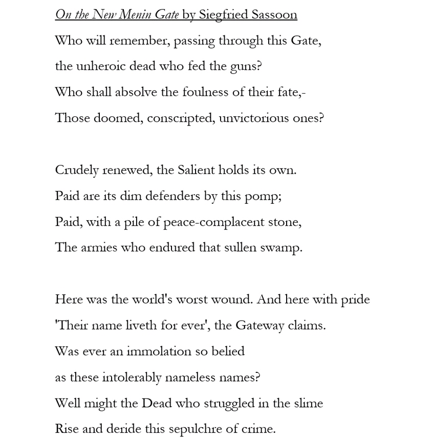 culturaltutor's tweet photo. But not everyone loved the Menin Gate.

The poet Siegfried Sassoon, who fought in the First World War, was disgusted by it.

Does he make a convincing case? Was this too little, too late, for a generation betrayed? https://t.co/dRo6TDPEx2