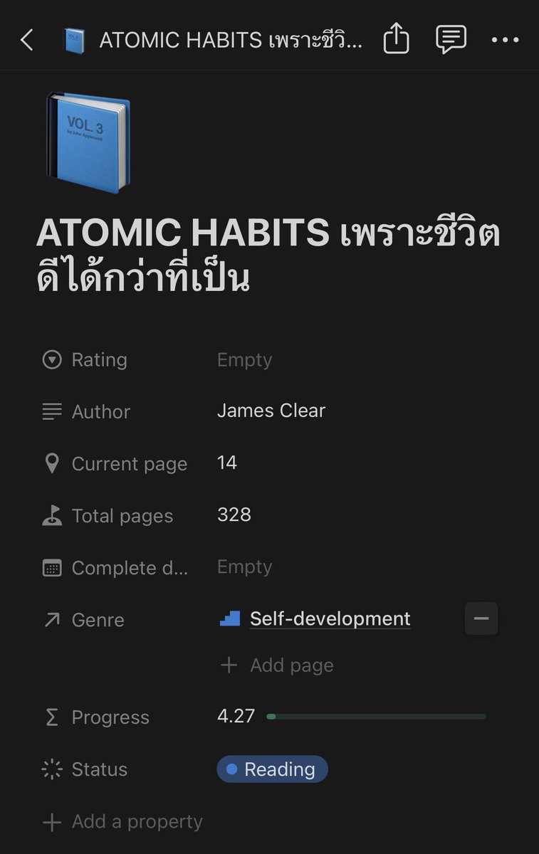 __m66Atn's tweet photo. เริ่มจากการฝึกทำ Book Tracker ใน #notion คือน่ารักมาก ทำได้ด้วยว่าอ่านไปกี่ % แล้ว 🥹🥹 https://t.co/4ovqQPqU4Y