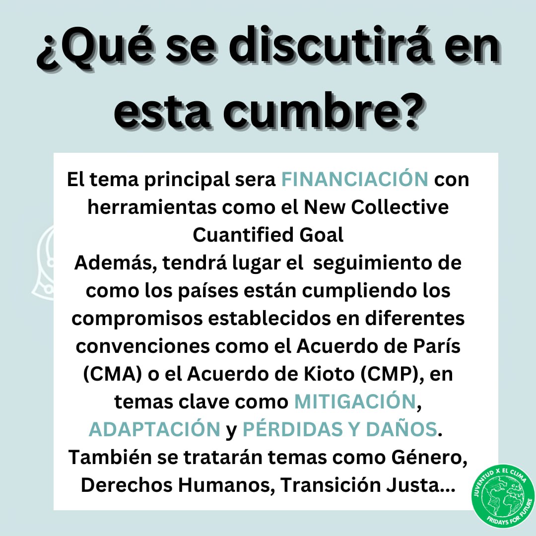 COMENZAMOS | Durante dos semanas, del 11 al 22 de noviembre, se negociarán temas fundamentales:
💰Financiación climática
🧾Planes de mitigación, adaptación
🤕Perdidas y daños para la gestión de las catástrofes ambientales que ya sufrimos 🌩️
