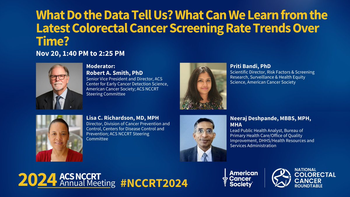 NCCRTnews's tweet photo. What can we learn from the latest #ColorectalCancer screening rate trends? How are we progressing as a nation in our efforts to reach #80inEveryCommunity? We'll unpack these important questions and more with our panel of national experts at #NCCRT2024. https://t.co/s89nAsrOn8
