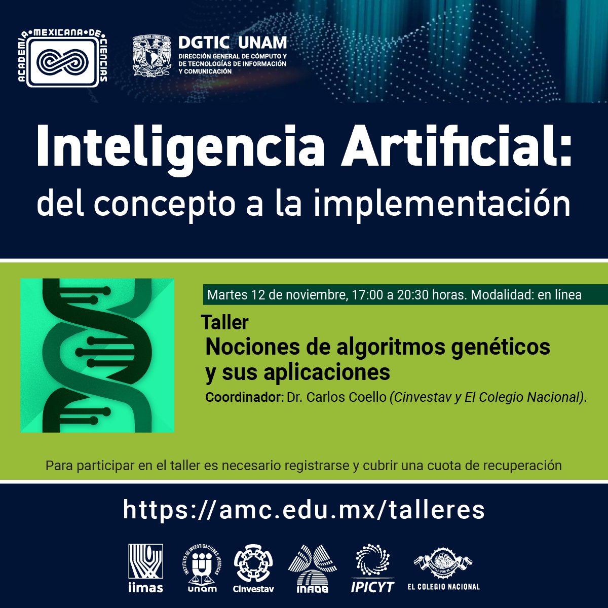 ¡Evoluciona tus conocimientos en #IA! 🚀🧬

Conoce cómo los algoritmos se utilizan para resolver problemas de optimización en el mundo real.

La inscripción a este taller cierra mañana a las 12:00 horas 👉amc.edu.mx/inscripcion/