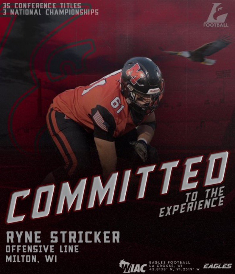 RynoStrick23's tweet image. Blessed to announce my commitment to @UWLEagleFB 
-
-
-
-
@AthleteXfactory @AndrewMcGlenn @UWLCoachJanus @StrickerGuy @amos0416
