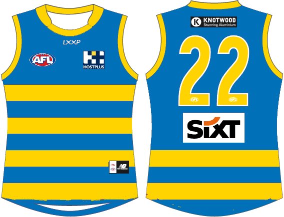 19thDan's tweet photo. I’m firmly of the belief that the GC rebrand should include a more traditional footy jumper

The horizontal lines in the leaked logo had me wondering what a hooped strip might look like… https://t.co/3OJJKVh5aD