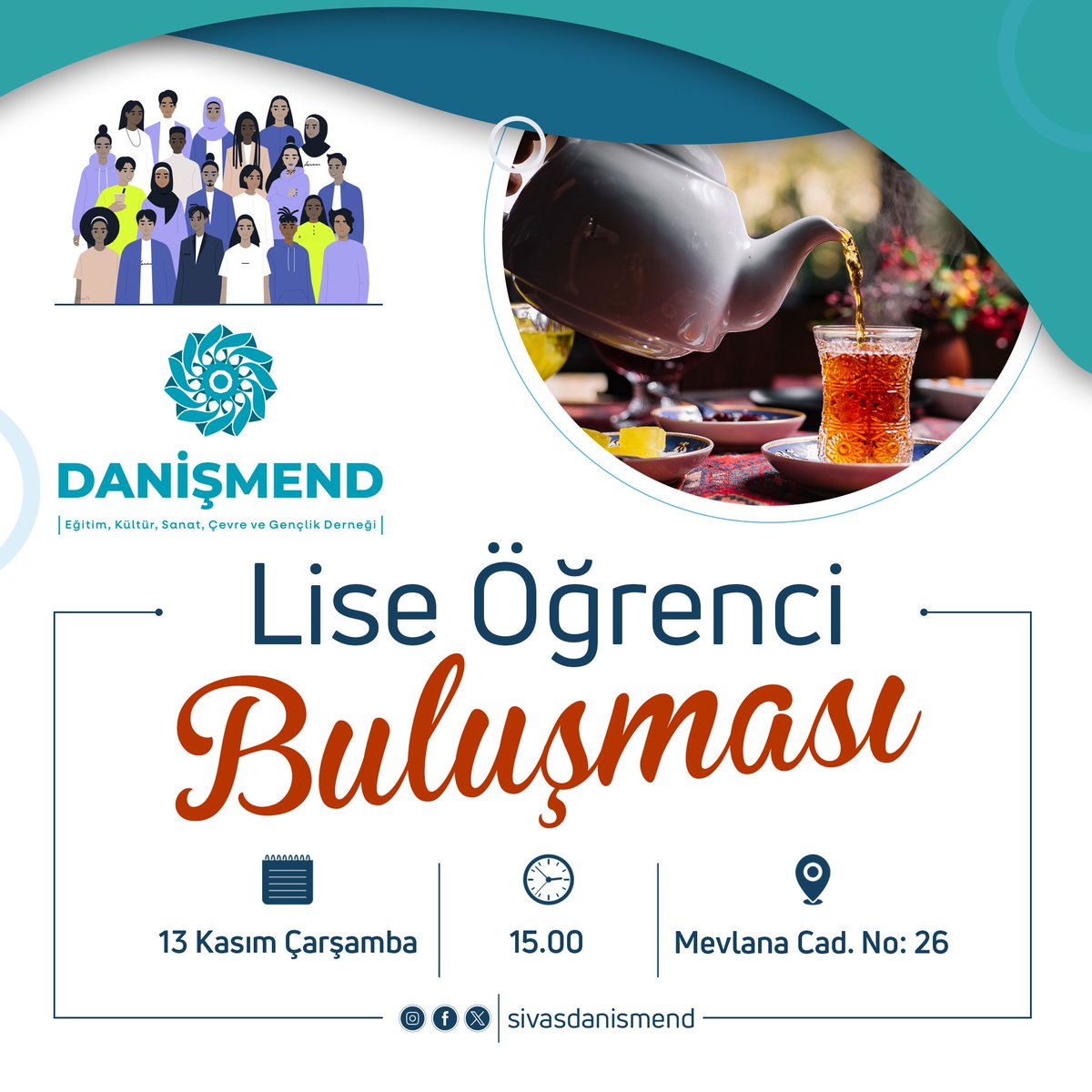 aob_sivas's tweet photo. Çarşamba 15.00'te lise, perşembe 15.00'te ise ortaokullu gençlerimizle buluşmak istiyoruz. Kaliteli zaman geçirecek sosyal bir çevreye hepimizin ihtiyacı var. Beraber bir gelecek kuralım!

#danişmendderneği #sivas https://t.co/ZypMTJcHhh