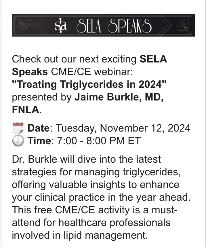 Gina Lundberg MD FACC FAHA (@gina_lundberg) on Twitter photo Join <a href="/nationallipid/">National Lipid Association</a> Southeast NLA for a discussion on Triglycerides with Dr Jaime Burkle <a href="/GaHeart_NGHS/">Georgia Heart Institute</a> #SELA #LipidLover
Register on the website Lipid.org Join <a href="/nationallipid/">National Lipid Association</a> Southeast NLA for a discussion on Triglycerides with Dr Jaime Burkle <a href="/GaHeart_NGHS/">Georgia Heart Institute</a> #SELA #LipidLover
Register on the website Lipid.org