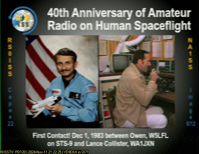 Jutahariadi's tweet photo. First pass #ISS over Bali, 2024-11-11, 21:18 UTC.
Got 2 #SSTV #Expedition72 #Series22 for 40th Anniversary of Amateur Radio on Human Spaceflight.
@ARISS_Intl @issfanclub https://t.co/hvlbCPrS9S