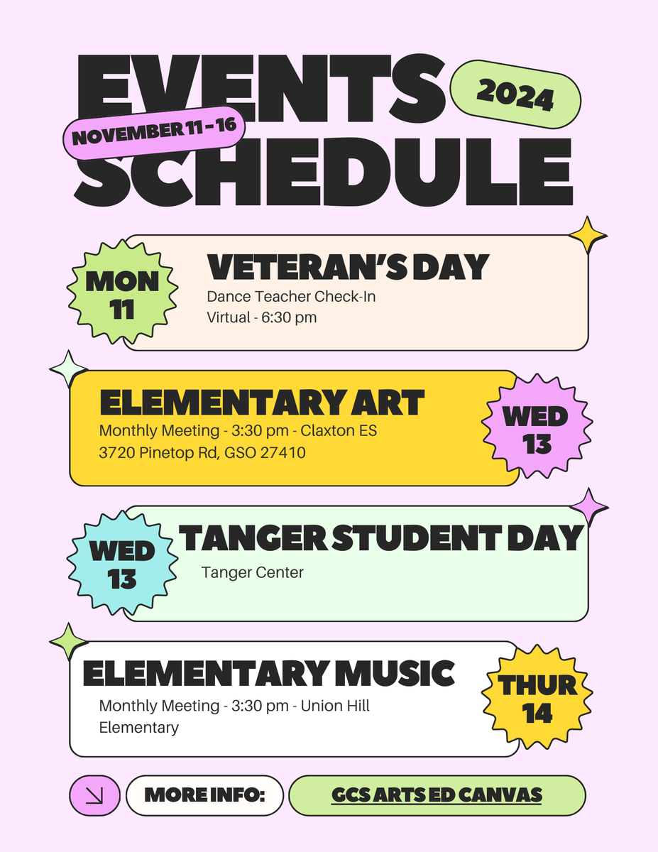 littleartgcs's tweet photo. Check out this week's GCS Arts Ed calendar of events! @GCSchoolsNC 

We are excited for our first High School Tanger Student Day with @TangerCenter ! https://t.co/Twz4CvwBkM