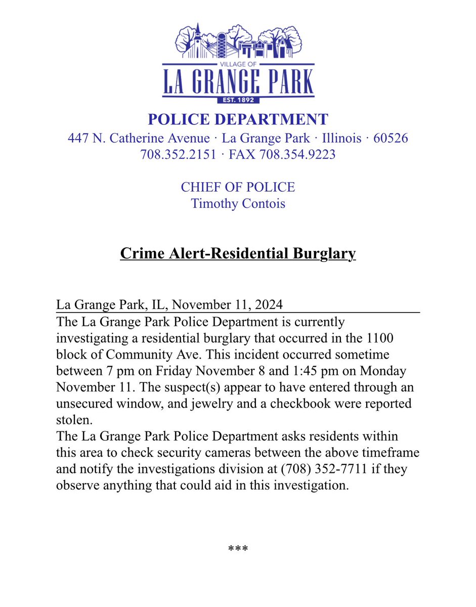 Crime Alert - Residential Burglary