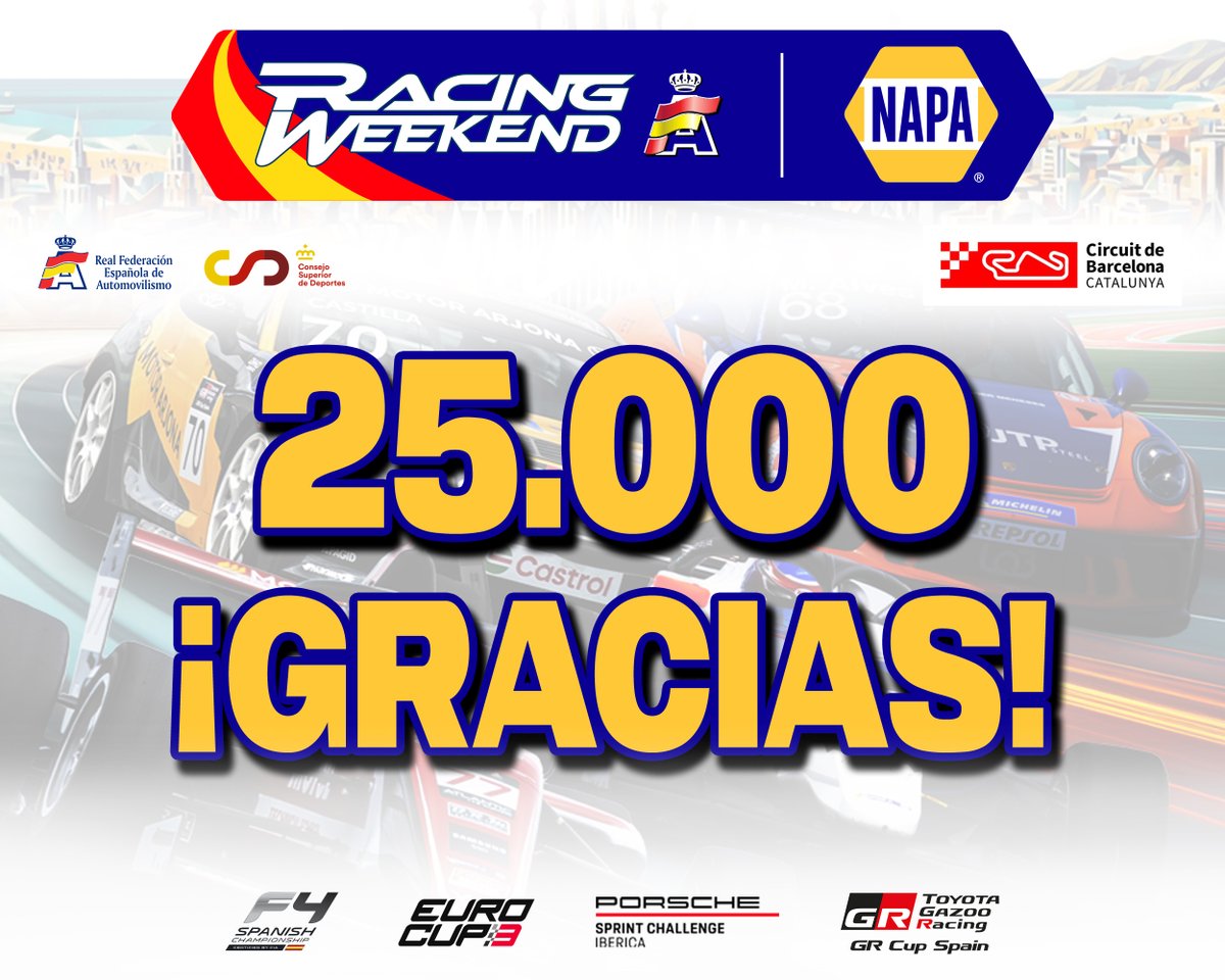 ¡Más de veinticinco mil espectadores reunidos en el #NAPARacingWeekend del <a href="/Circuitcat_es/">Circuit de Barcelona-Catalunya</a> !👊

#RFEDA #F4Spain #Eurocup3 #PSCI #GRCupSpain