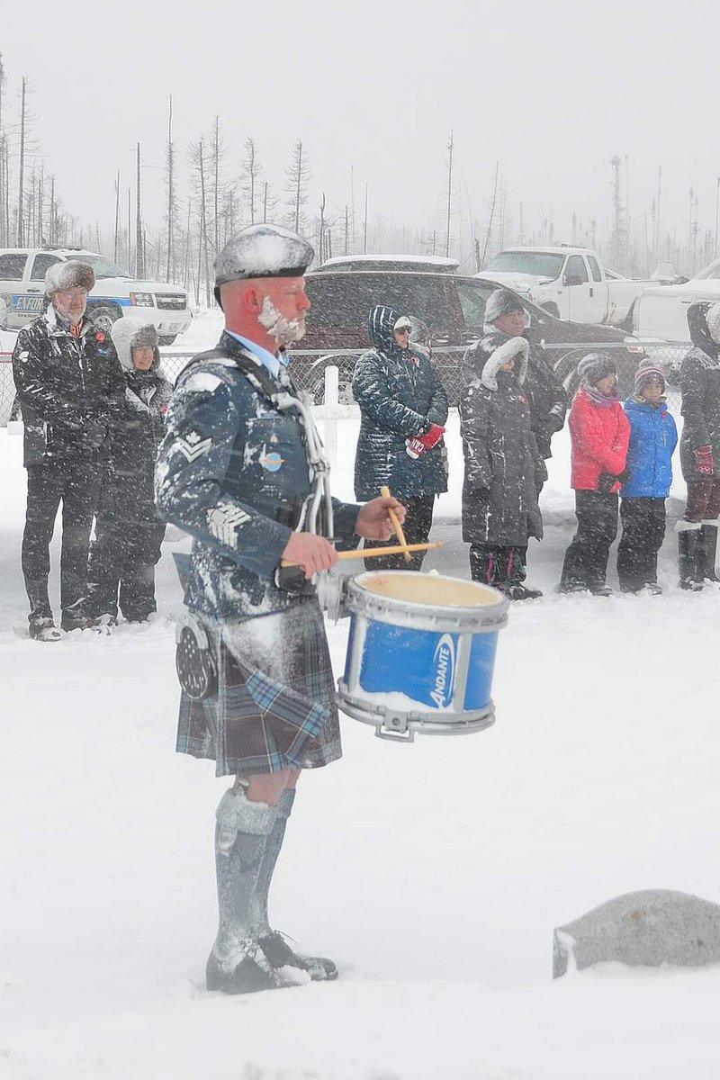 DivebumChef's tweet photo. Drummer, Master Corporal Iain Cleaton,  keeps time during Remembrance Day Ceremonies held at the Commonwealth Cemetery at 5 Wing Goose Bay, Newfoundland and Labrador, November 11, 2018.

Photo by Master Corporal Krista Blizzard
GB2018-11-051
© 2018 DND-MDN Canada https://t.co/5tDOkLMpPT