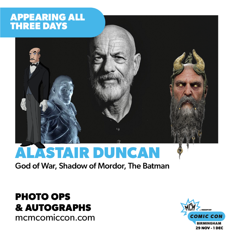 MCMComicCon's tweet photo. The cast of God of War are headed to MCM Birmingham! 🪓

Meet Chris Judge, Danielle Bisutti &amp; Alastair Duncan for autographs and photo ops at the show all three days! Group photo op options coming soon.

Get MCM Birmingham tickets: https://t.co/evtDgg0cD4