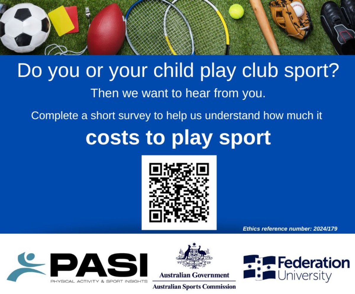 #PlayWell | Do you play community sport?  How much do you pay to play?

We are working with <a href="/FedUniAustralia/">Federation University</a> on a project looking at how to make community sport more affordable for all as part of the Play Well Strategy. 

▶️ Hurry, fill out the survey before it closes on 31 Dec