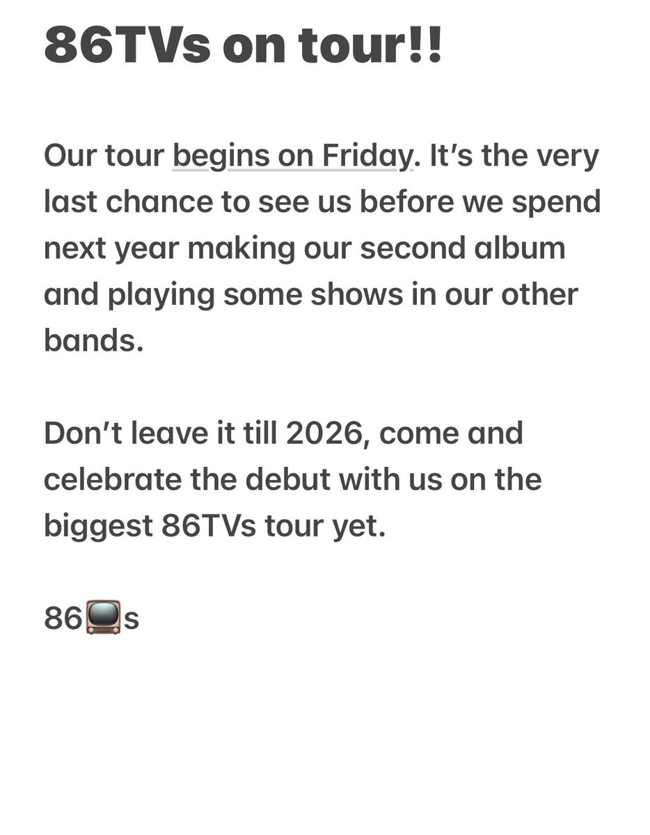 LAST CHANCE TO SEE US LIVE BEFORE 2026! 🎸 
86tvsband.com/#tour