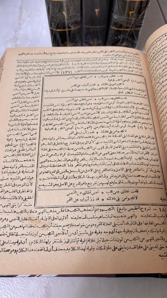 ktbtrath's tweet photo. شروح التلخيص 
مختصر التفتاراني على تلخيص المفتاح
مواهب الفتاح لابن يعقوب المغربي
عروس الأفراح للسبكي
وبالهامش:
الإيضاح للقزويني
حاشية الدسوقي على التفتازاني
—————
طبعة بولاق ١٣١٨هـ
٤ مجلدات 

يعرضه صاحبه للبيع https://t.co/Cd52Efys8P
