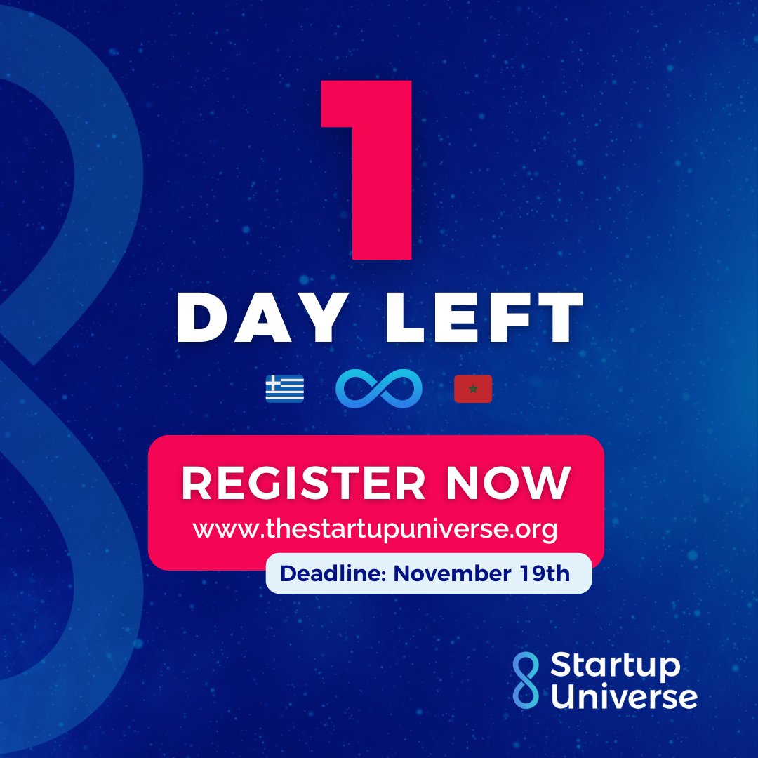 startupunivers's tweet image. ⏰ Only ONE DAY left to join our SU startup program and transform your business dreams into reality.

Startup Universe Greece and Morocco are starting their national programs this week!

👇 Find the link here and register
🔗lnk.bio/startupuniverse

 #nationalprograms