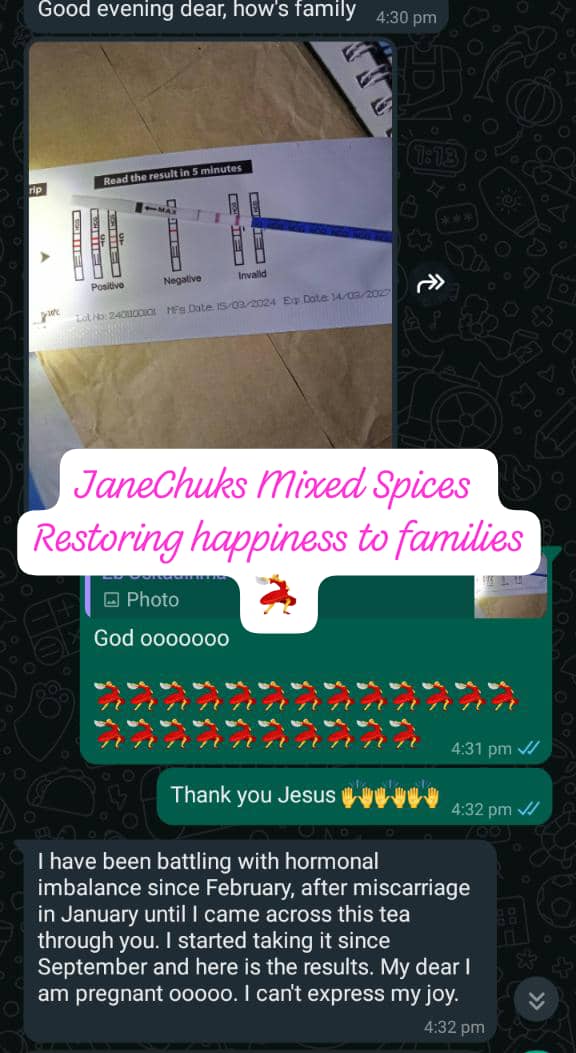 ChrisJumbo's tweet photo. Treatment of Miscarriage and Hormonal imbalance review.

#janechuksmixedspices https://t.co/3iberD1Rkw