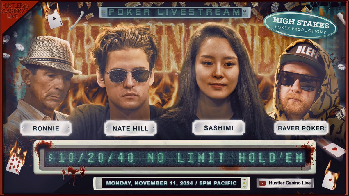 TONIGHT!! MAX PAIN MONDAY!!

<a href="/sashimipoker/">さし美🐟Sashimi</a> 
<a href="/NateHillTV/">Nate Hill</a> 
<a href="/daloveman/">Ronnie Ebanks</a> 
<a href="/RaverPoker/">RaverPoker</a> 
Steve
Coco
<a href="/Nunuthr_kt/">Karen Thomas</a> 
Jennifer 
Alex

Streaming live on <a href="/KickStreaming/">KICK</a> only 

Commentary by <a href="/TuckonSports/">David Tuchman</a> 

Watch it here on Kick: Kick.com/HustlerCasinoL…