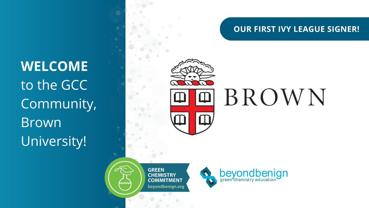 Beyond Benign (@beyondbenign) on Twitter photo 🎉 <a href="/BrownUniversity/">Brown University</a> is the first Ivy League school to join the Green Chemistry Commitment (GCC)! <a href="/chematbrown/">chematbrown</a> features greener labs, sustainable-focused courses, and research aimed at preparing students to tackle environmental challenges. 🌍🌱 Learn more: buff.ly/48LrXnm 🎉 <a href="/BrownUniversity/">Brown University</a> is the first Ivy League school to join the Green Chemistry Commitment (GCC)! <a href="/chematbrown/">chematbrown</a> features greener labs, sustainable-focused courses, and research aimed at preparing students to tackle environmental challenges. 🌍🌱 Learn more: buff.ly/48LrXnm