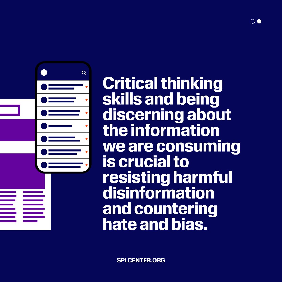 splcenter's tweet image. Critical thinking skills are imperative for resisting harmful disinformation and countering hate and bias.

Revisit these @LearnForJustice resources that can help you learn and teach necessary media literacy skills: bit.ly/48MZIUs

#LearningForJustice #RefuseHate