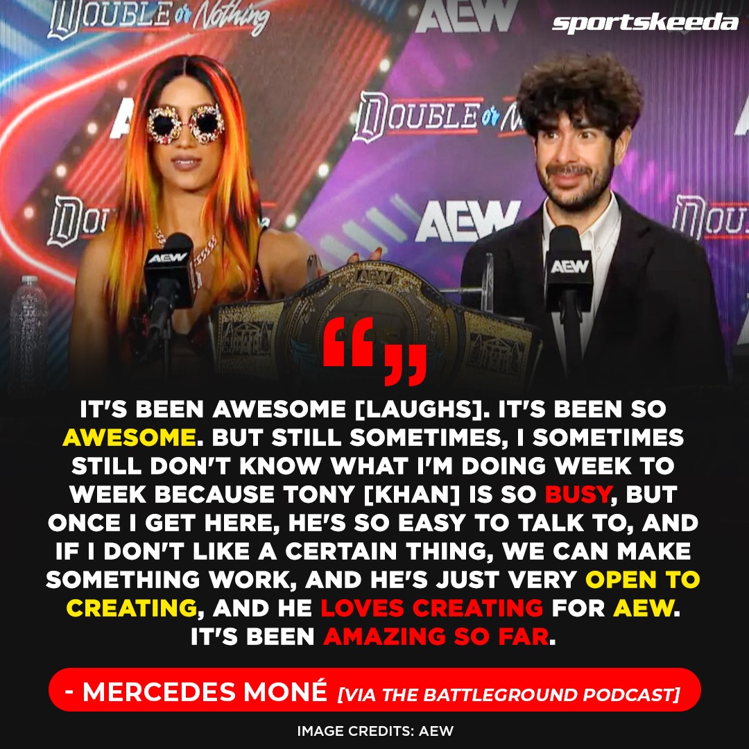 SKWrestling_'s tweet image. #MercedesMoné says that #TonyKhan is a great boss.
#AEW