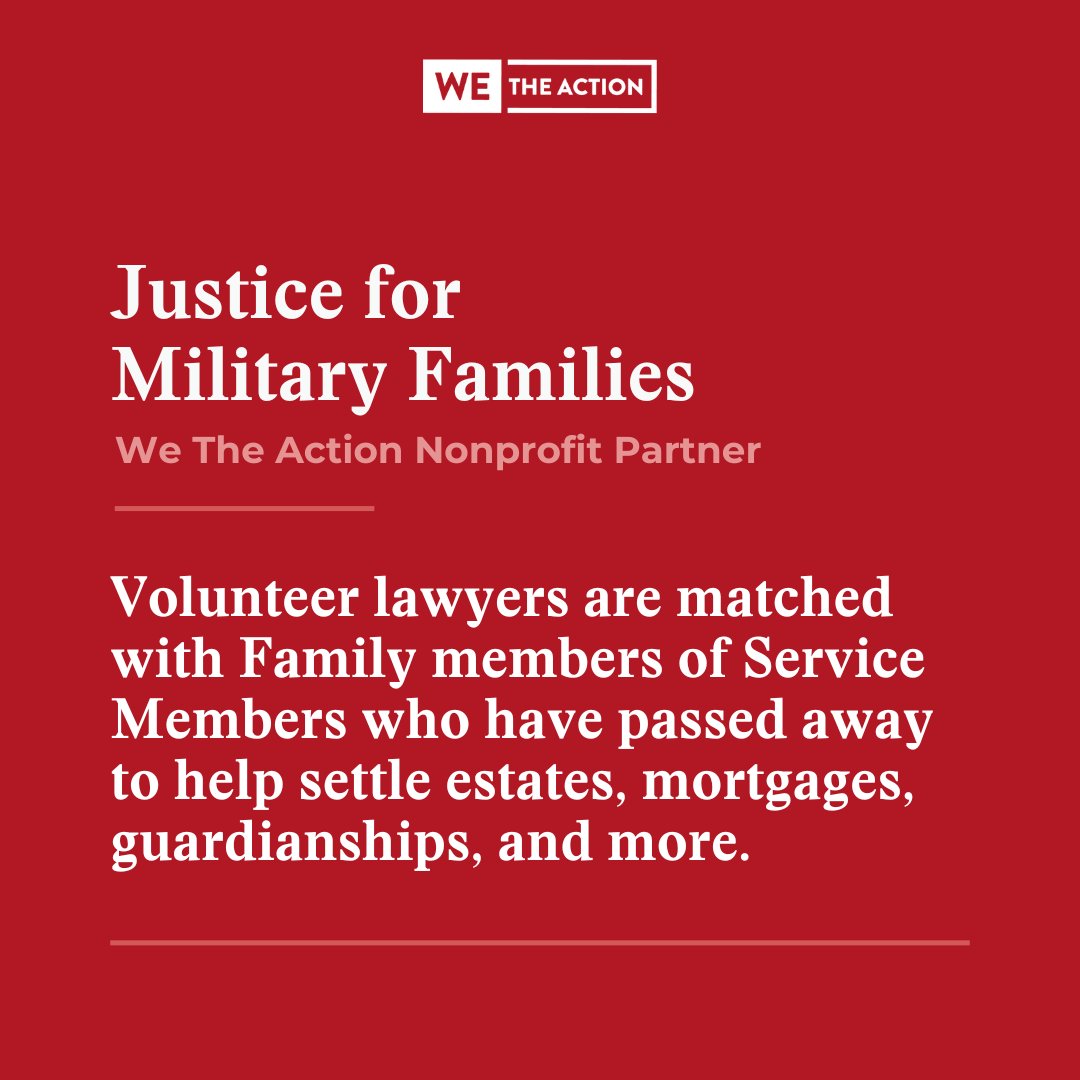 Happy Veterans Day! We The Action is proud to support veterans and their families not just today, but all year round. In honor of all who have served, sign up for a project with Justice for Military Families, an initiative of <a href="/MilSpouseJD/">MSJDN</a>, at wetheaction.us/jmf.