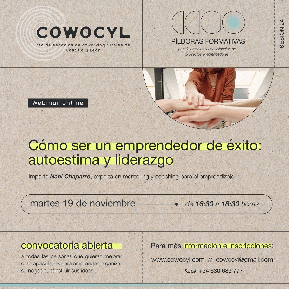CODINSE's tweet photo. 🚀 ¡Nueva píldora formativa gratuita!
"Cómo ser una persona emprendedora de éxito: Autoestima y liderazgo"
📅 19 nov | ⏰ 16:30-18:30h | 💻 ZOOM
Inscríbete: https://t.co/sKN0M2WfTA
Info:
📞 630683777
📧 cowocyl@gmail.com
#Emprendimiento #Formación https://t.co/N4jJLyQ67K