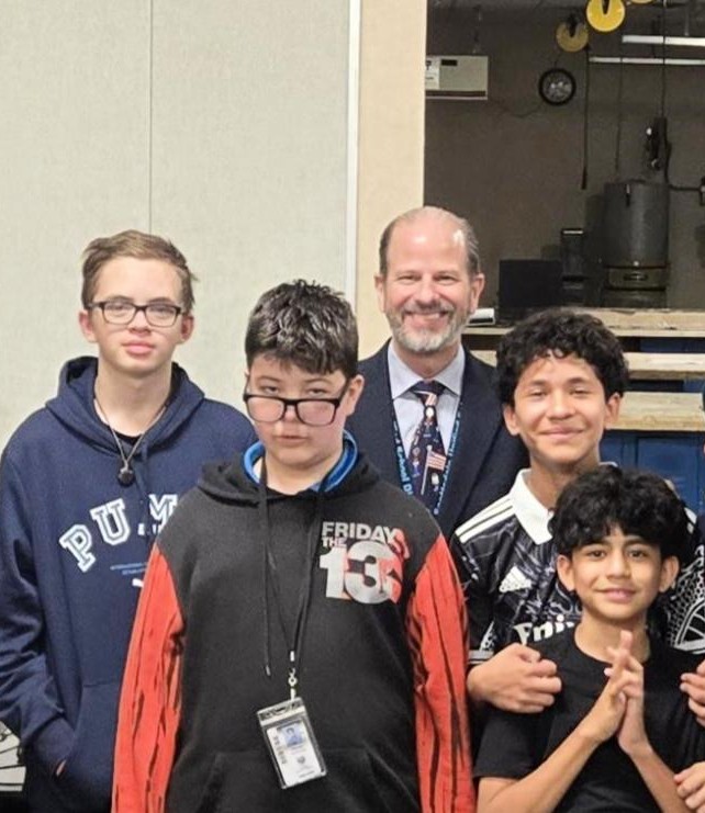 MohaveSUSD's tweet photo. Mohave had a visit from our superintendent, Dr. Menzel. He came to visit Max and congratulate him on winning our Mohave School Pride Essay Contest. https://t.co/fYoQDzcgiz