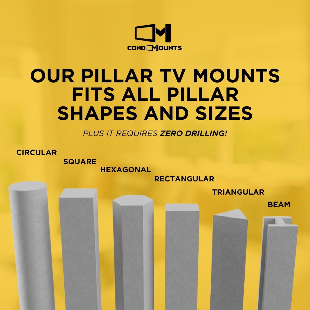 condomounts's tweet photo. Worried if it will fit your pillar? 🤔 Don’t worry we got Pillar TV Mounts for all pillar shapes and sizes!

Shop now!🛒
🌐 https://t.co/RmggIxWMCX
🟨 https://t.co/2Z4HAP79rZ

#tvmount #tvmounting #outdoortv #pillartvmount #nodrilltvmount #tvwallmounting #diy #diyproject https://t.co/OfVO2X9b6V