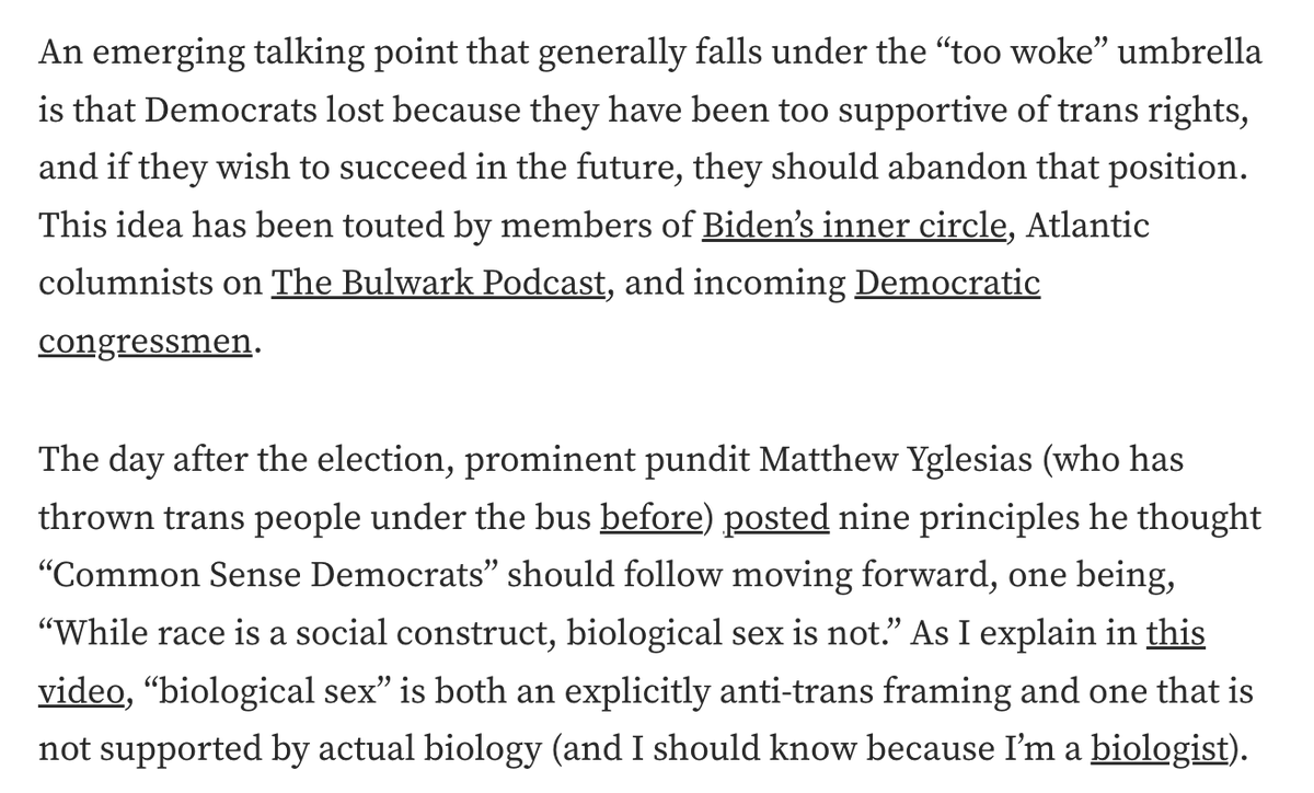 🧵on top of Trump winning &amp; the damage that will do, now the same centrist &amp; neolib Dems who pushed Harris to the right are scapegoating trans ppl for THEIR loss. please share this widely with anyone you know who's entertaining throwing us under the bus...
juliaserano.medium.com/should-democra…