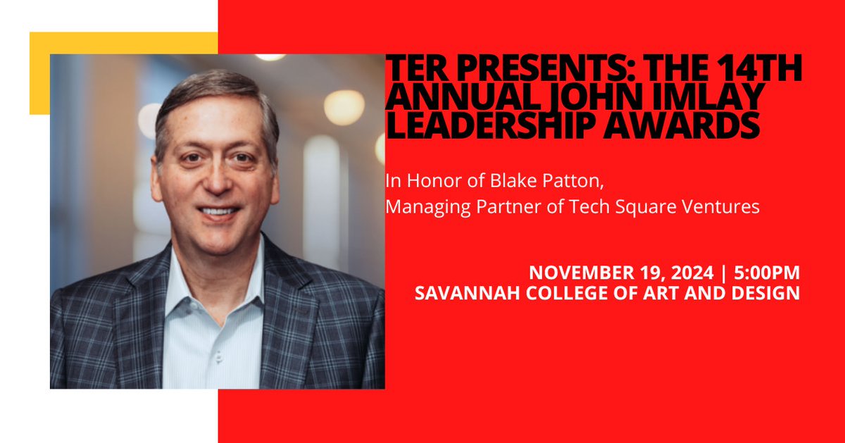 Next week, the Technology Executives Roundtable (TER) will honor Blake Patton, Managing Partner of Tech Square Ventures, with the 14th Annual John Imlay Leadership Award. Join us as we celebrate Blake's and his contributions to our ecosystem:  teratlanta.ac-page.com/00-nov-2024-ev…