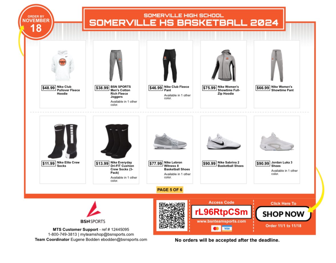 PIONEER FANS! Get your team gear at the SOMERVILLE HS BASKETBALL 2024 My Team Shop by November 18th! bit.ly/40jdEEl