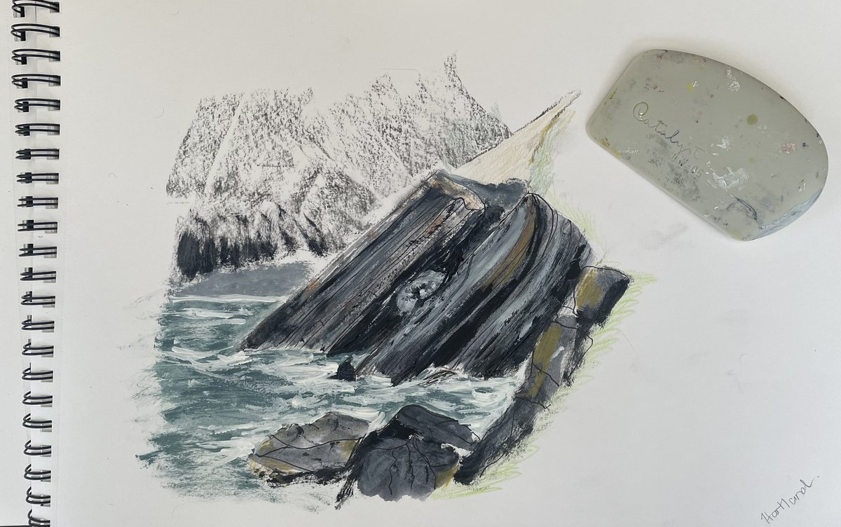 SuesArt's tweet photo. @GraniteElements Hello everyone 
A little something from my sketchbook this week inspired by Hartland Quay
#mycreativeweek https://t.co/kfPxOmToXy