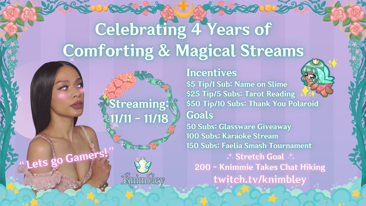 Knimbleyx's tweet photo. Celebrating 4 Years of Streaming on @Twitch this week! 🥺🌷

This has been the longest creative endeavor that I've been consistent with and has changed my life forever. Thank you for being here for my journey!
https://t.co/T4EB3FOwib ✧ https://t.co/sI6UXFMR0L https://t.co/3eWUn3AbA8