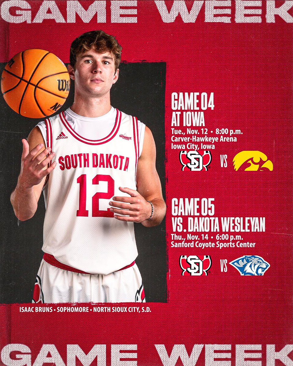 Quick trip to Iowa City Tuesday ➡️ back at home Thursday!

#GoYotes x #WeAreSouthDakota