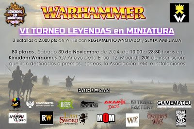 Ya queda poco para el #VITorneoLeyendasenMiniatura y hoy hemos adelantado algo de info, como el origen de los participantes, cómo serán los trofeos, algunas piezas nuevas de esceno, el staff o las gamas de los patrocinadores #WarhammerFantasy 

leyendasenminiatura.com/2024/11/noveda…